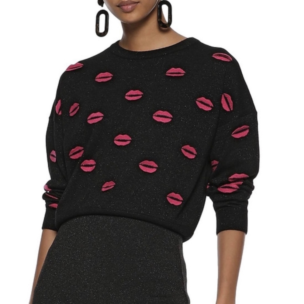 ★NWOT Alice+Olivia Lips Sweater Black Size L★